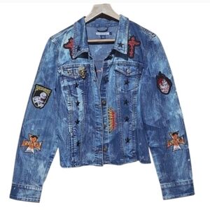 Edgy Upcycled Denim Biker Jacket